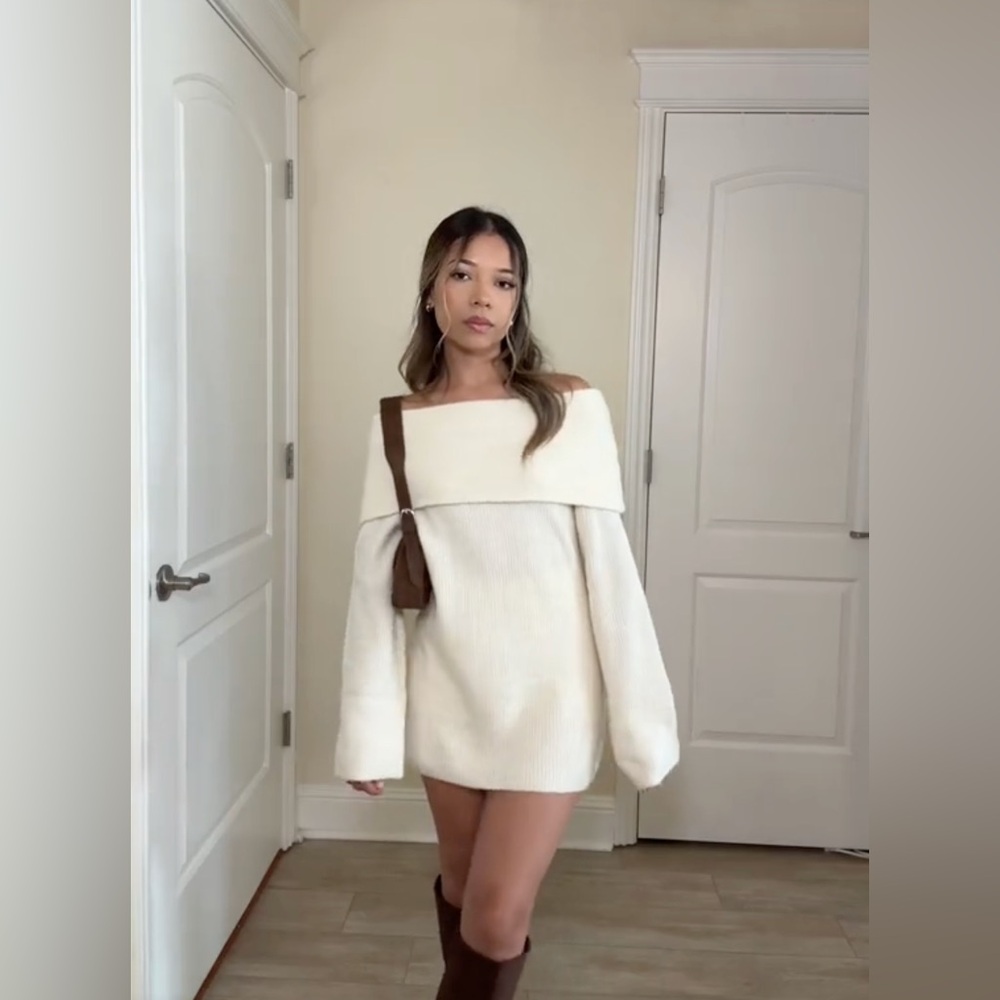 Off-Shoulder Knit Sweater Dress - Picture 3 of 5